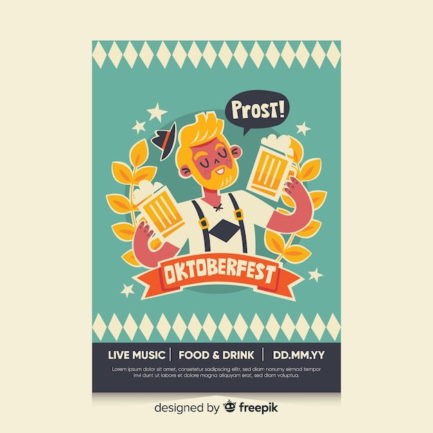 Free Vector flat design oktoberfest poster template