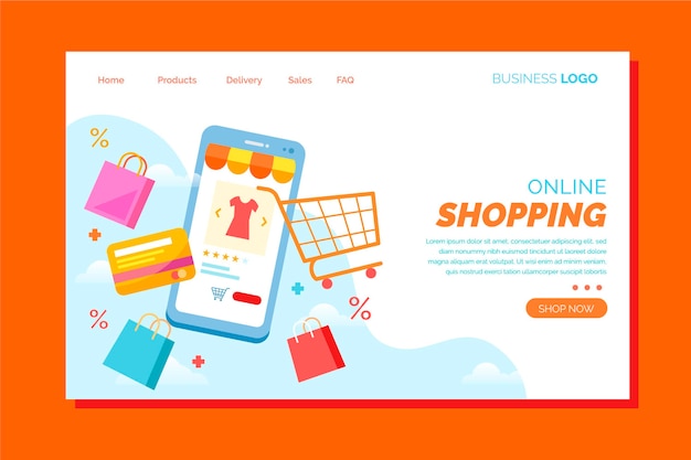 Free vector flat design online shopping landing page concept