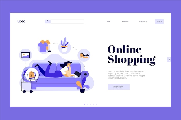 Free Vector flat design online shopping landing page template style