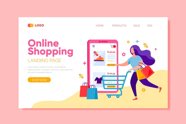 Free vector flat design online shopping landing page template