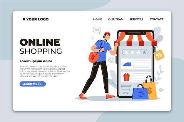 Flat design online shopping landing page