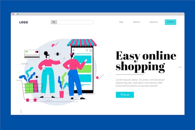 Flat design online shopping landing page