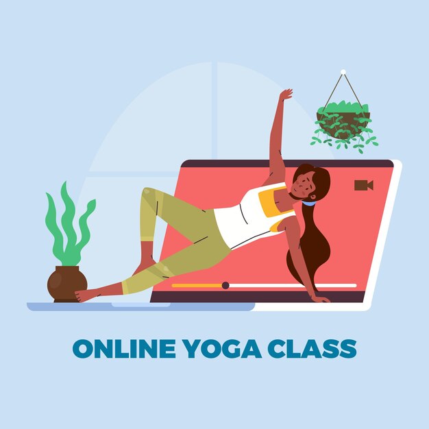 Flat design online yoga class theme