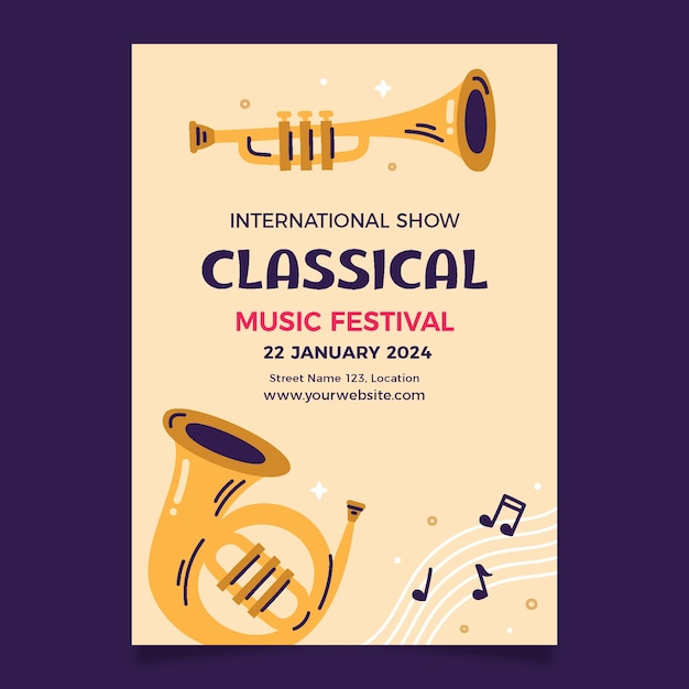 Free Vector flat design  orchestra concert poster template