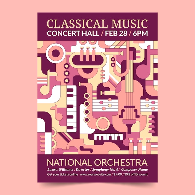 Free Vector flat design orchestra concert poster