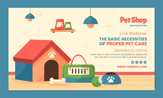 Free Vector flat design pet shop webinar template