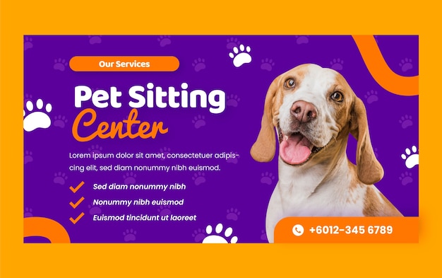 Flat design pet sitting facebook template