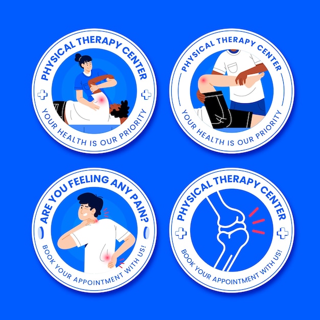 Free Vector flat design physiotherapist labels template