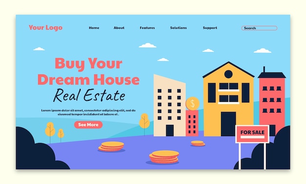 Free Vector flat design real estate landing page