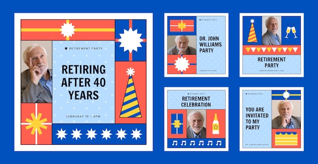 Free Vector flat design retirement party instagram posts