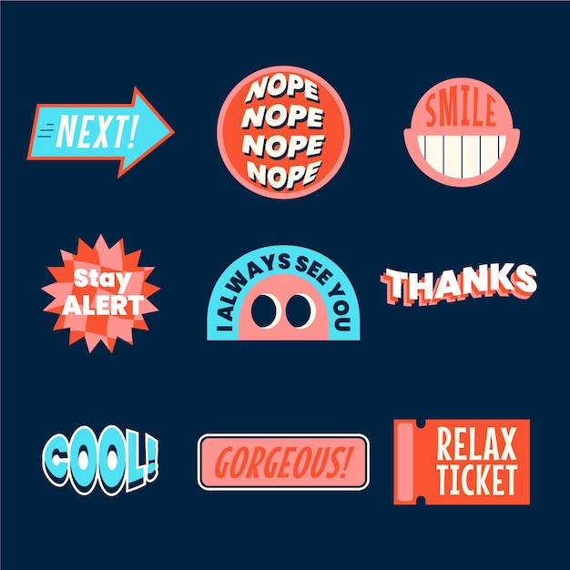 Free vector flat design retro sticker collection