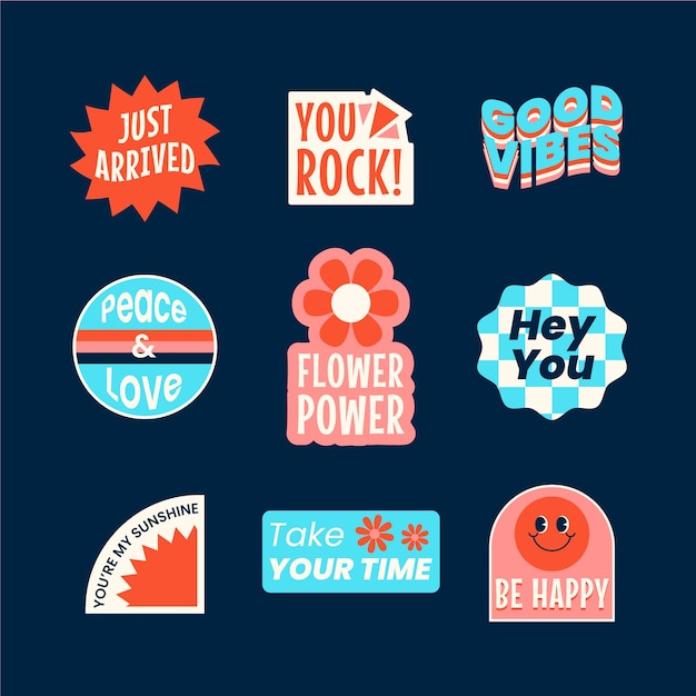 Free vector flat design retro sticker collection