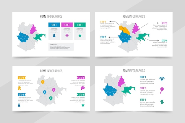 Flat design rome map infographics