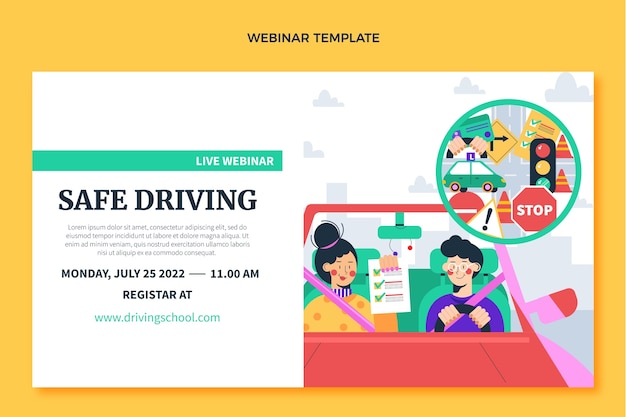 Free Vector flat design safe driving school webinar