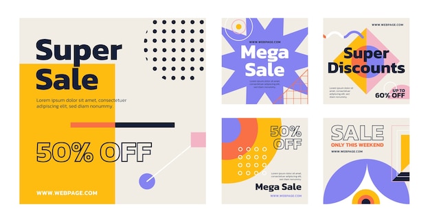 Free Vector flat design sale instagram post template set