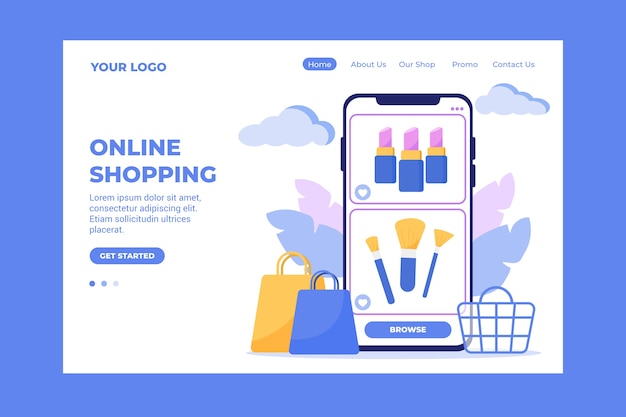 Free vector flat design shopping center landing page