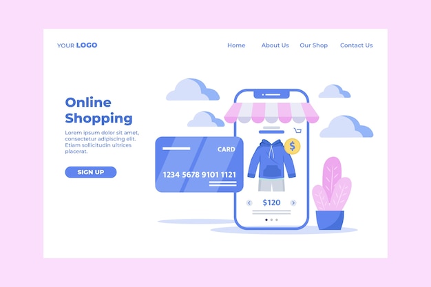 Flat design shopping center landing page