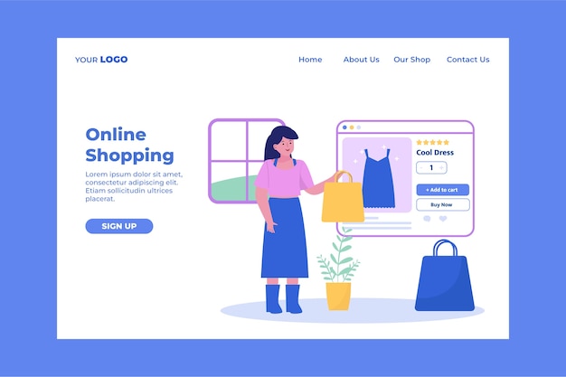 Flat design shopping center landing page