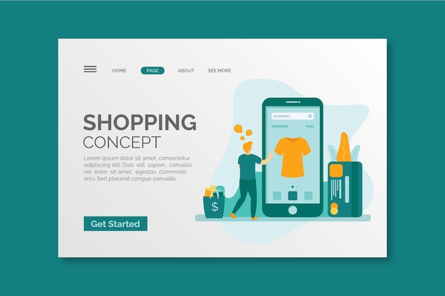 Free vector flat design shopping online landing page template concept