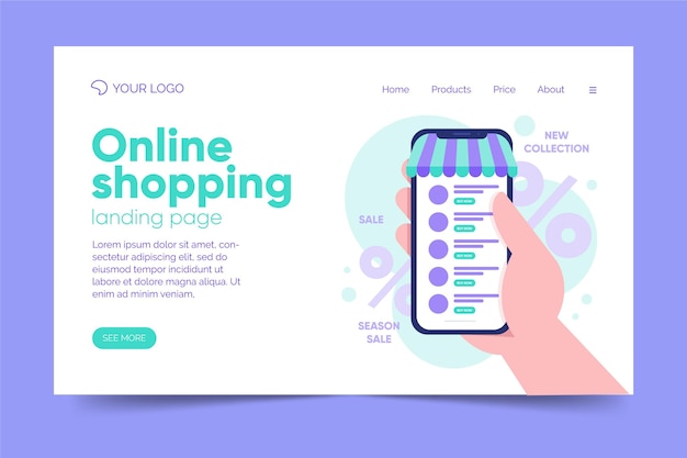 Flat design shopping online landing page template