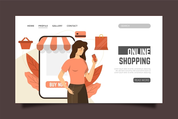 Flat design of shopping online landing page