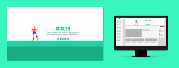 Flat design soccer youtube channel art template