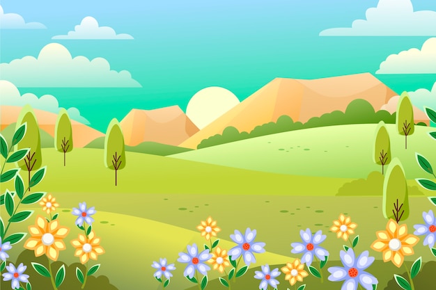 Free vector flat design spring landscape concept