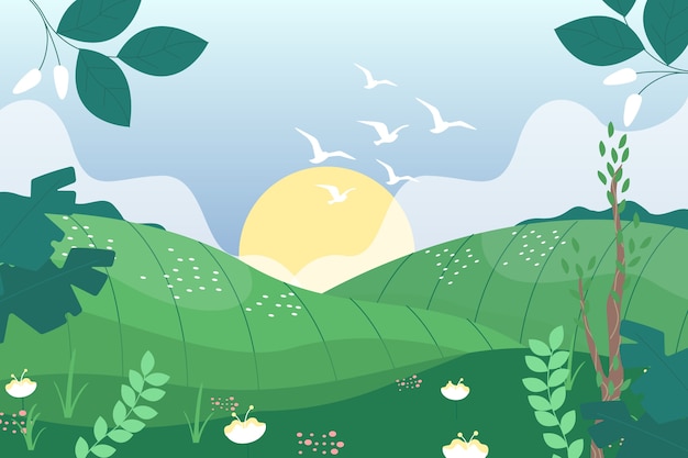 Free Vector flat design spring landscape concept