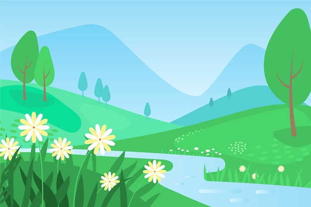 Free Vector flat design spring landscape concept