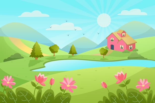 Free vector flat design spring landscape design