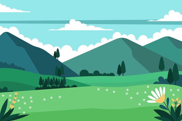 Flat design spring landscape illustrated