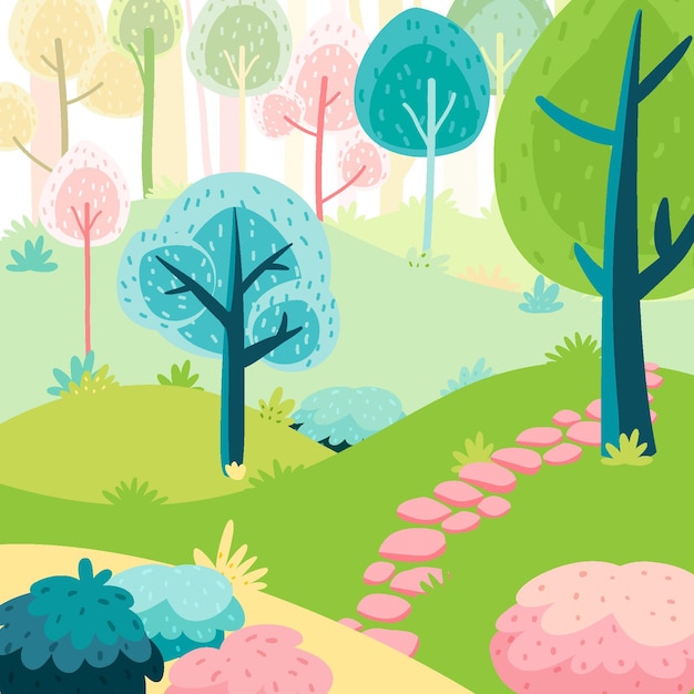 Free vector flat design spring landscape illustrated
