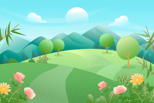 Free Vector flat design spring landscape theme