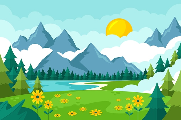 Flat design spring landscape