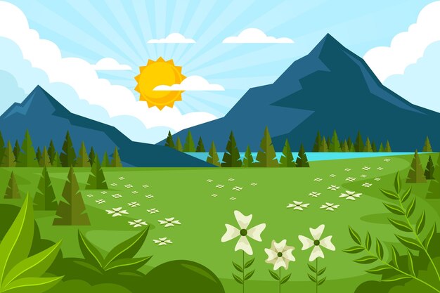 Flat design spring landscape