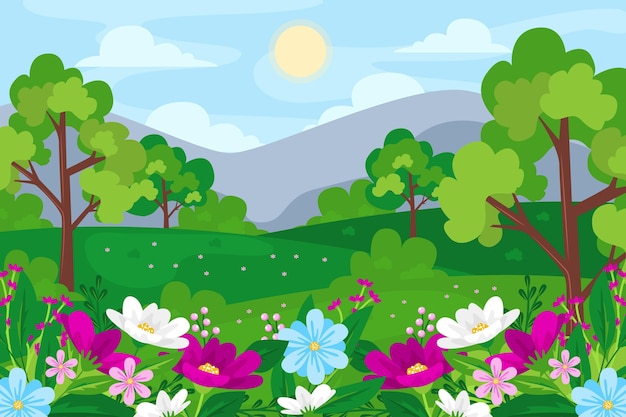 Free vector flat design spring landscape