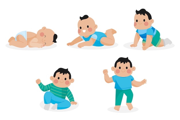 Free vector flat design stages of a baby boy collection