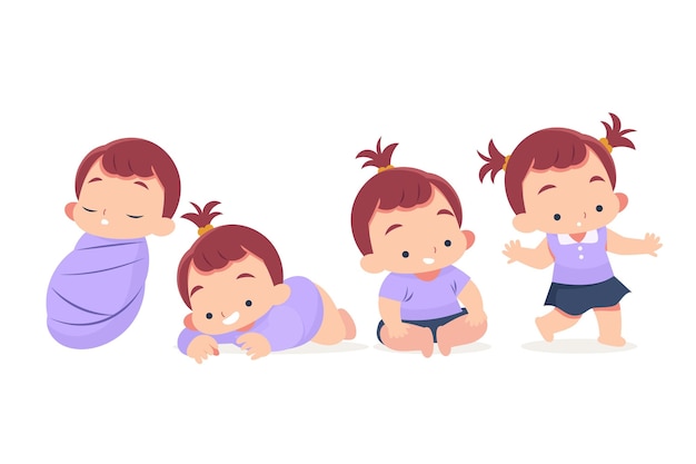 Free vector flat design stages of a baby girl illustration