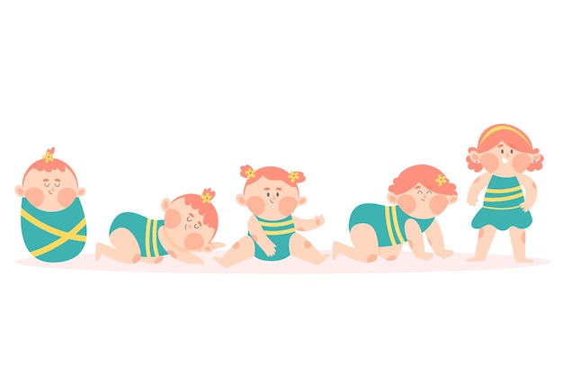 Free Vector flat design stages of a baby girl illustration