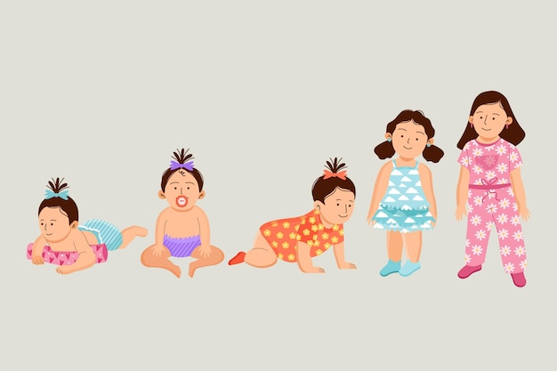 Free vector flat design stages of a baby girl