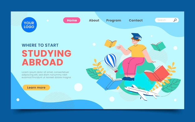 Free Vector flat design study abroad landing page