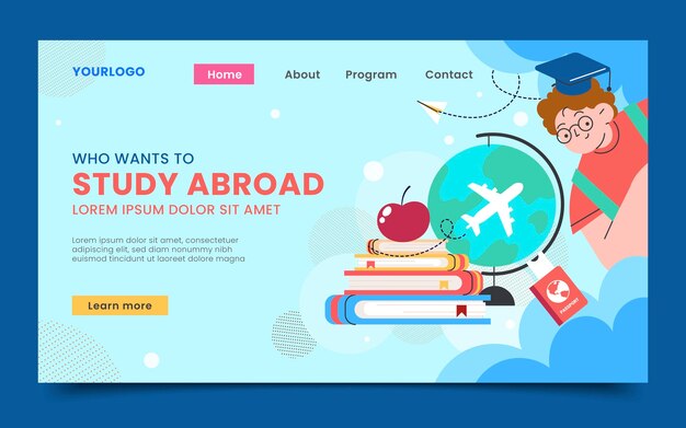 Flat design study abroad landing page