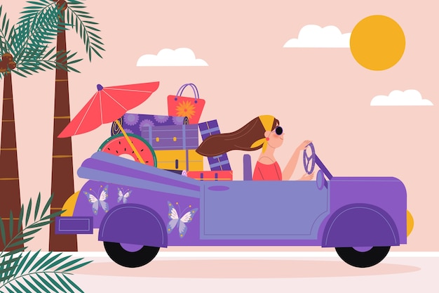 Free Vector flat design summer car illustration