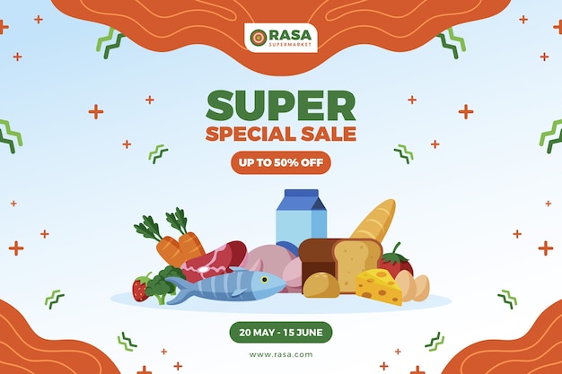 Flat design supermarket sale background with discount