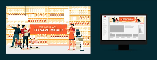 Flat design supermarket youtube channel art