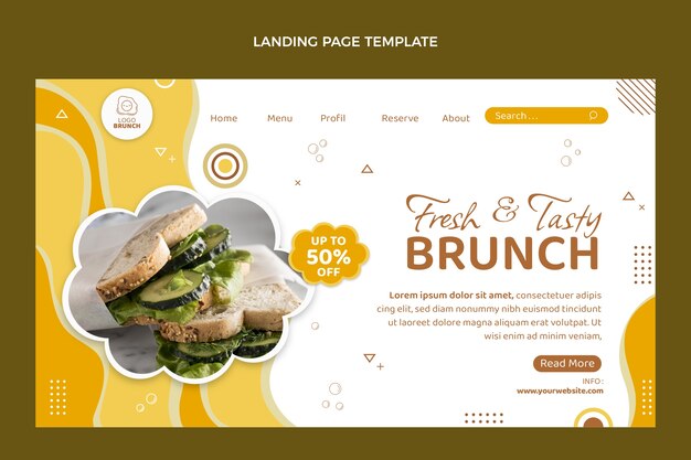 Flat design tasty brunch landing page template