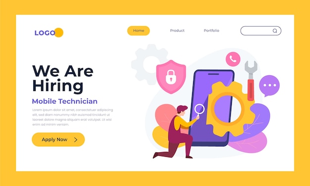 Flat design tech repair landing page template