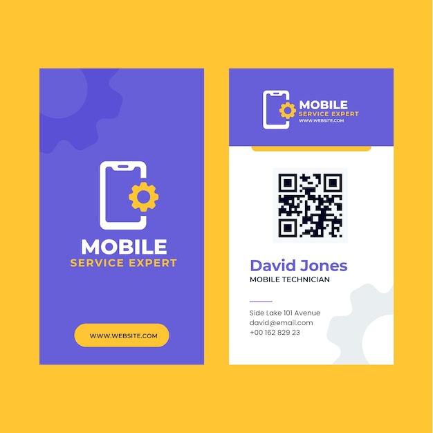 Flat design tech repair vertical business card