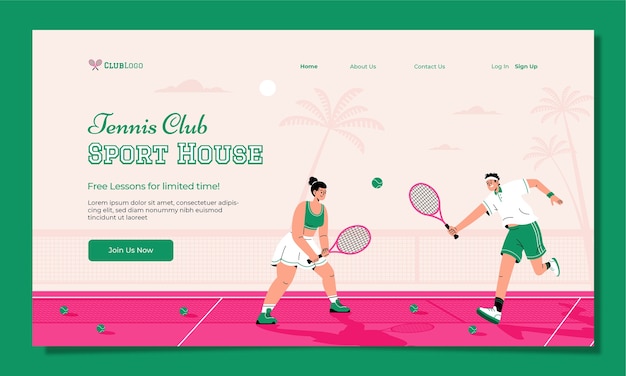 Free Vector flat design tennis game landing page template