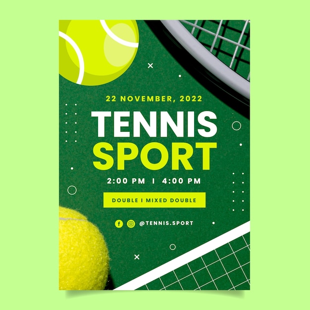 Free vector flat design tennis lessons poster template